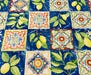 LİMON VE SERAMİK DESENLİ DİJİTAL BASKI KUMAŞ - MAVİ