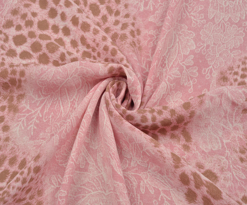 ÇİÇEK DESENLİ ŞİFON KUMAŞ - PEMBE