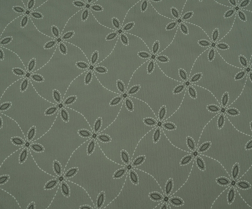 ÇİÇEK DESENLİ ŞİFON KUMAŞ - HAKİ