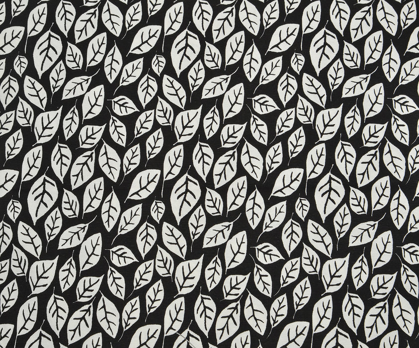 LEAF PATTERNED DUCK LINEN FABRIC - BLACK