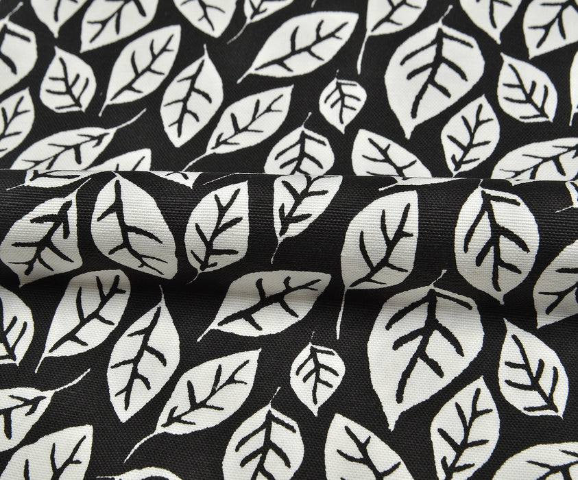 LEAF PATTERNED DUCK LINEN FABRIC - BLACK