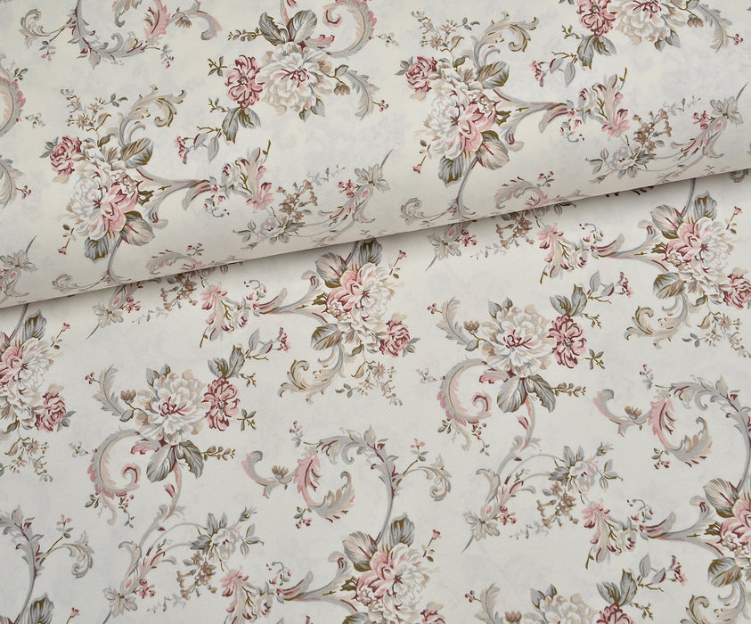 FLOWERS DUCK LINEN FABRIC - CREAM