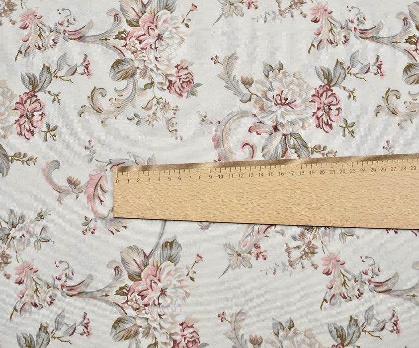 FLOWERS DUCK LINEN FABRIC - CREAM