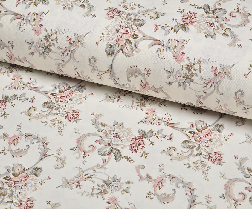 FLOWERS DUCK LINEN FABRIC - CREAM