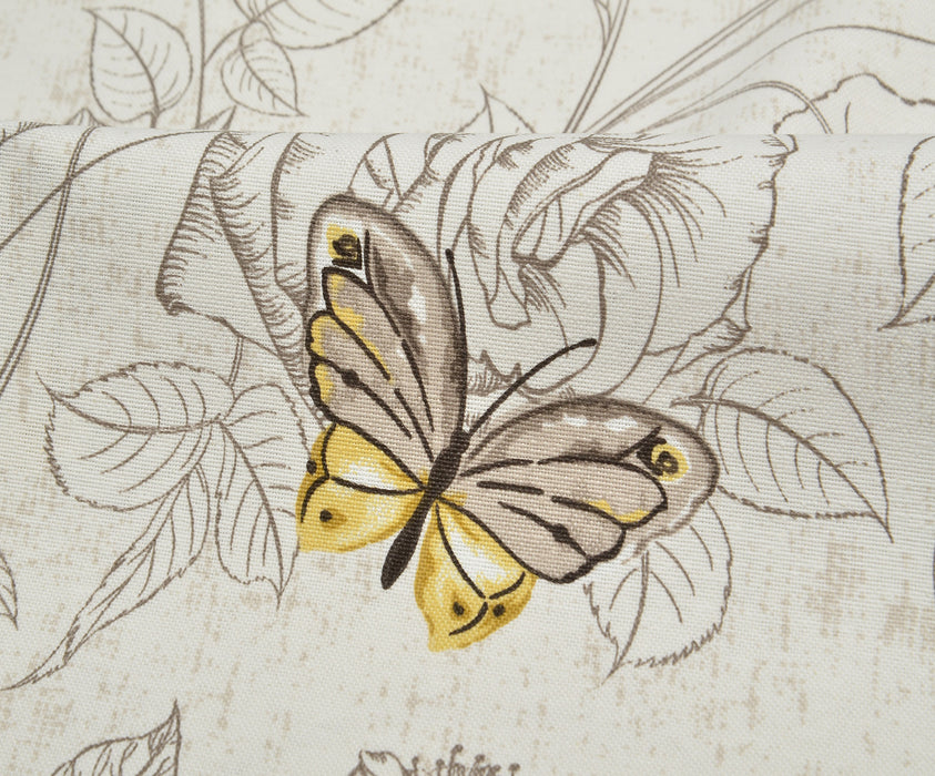 BUTTERFLY ROSES DUCK LINEN FABRIC - BEIGE