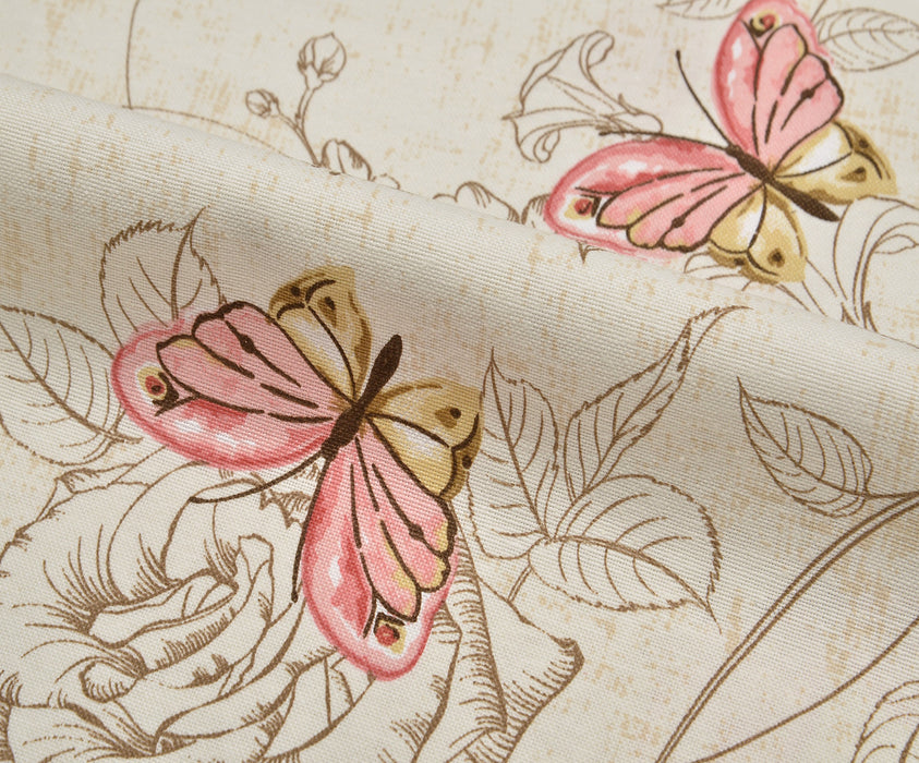 BUTTERFLY ROSES DUCK LINEN FABRIC - PINK