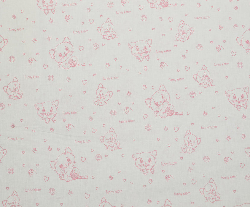 SEVİMLİ KEDİ DESENLİ POPLİN KUMAŞ - PEMBE
