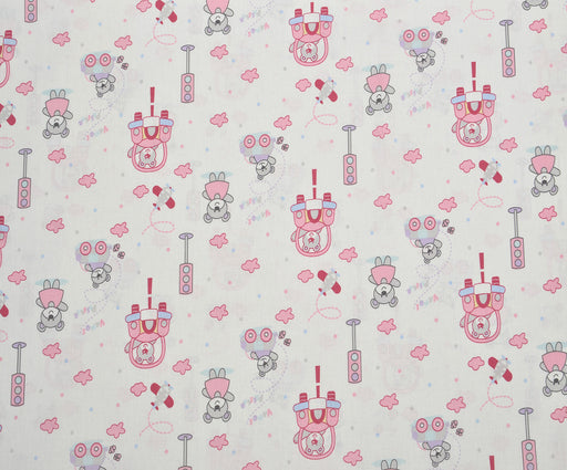 SEVİMLİ AYICIK DESENLİ POPLİN KUMAŞ - PEMBE