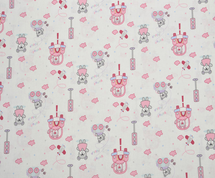 SEVİMLİ AYICIK DESENLİ POPLİN KUMAŞ - PEMBE