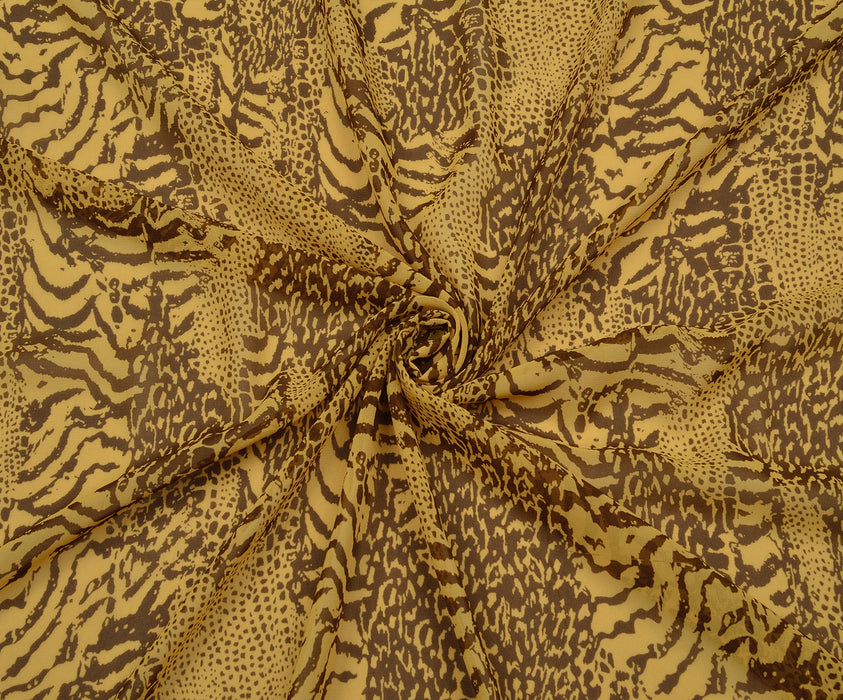 LEOPAR DESENLİ ŞİFON KUMAŞ - SARI