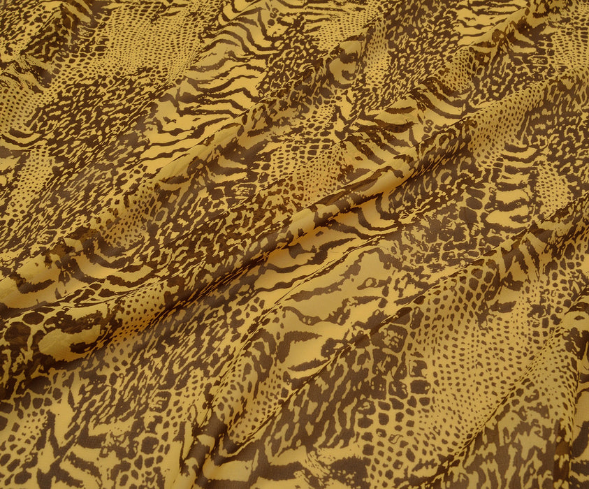 LEOPAR DESENLİ ŞİFON KUMAŞ - SARI
