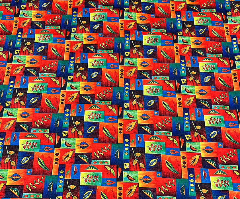 PATCHWORK YAPRAKLAR  DİJİTAL BASKI KUMAŞ - HARMONİ