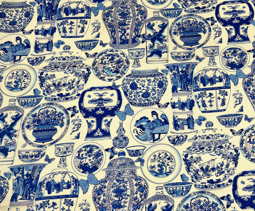 BLUE BLANC VAZOLAR DESENLİ  DİJİTAL BASKI KUMAŞ - MAVİ