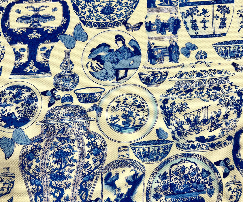 BLUE BLANC VAZOLAR DESENLİ  DİJİTAL BASKI KUMAŞ - MAVİ