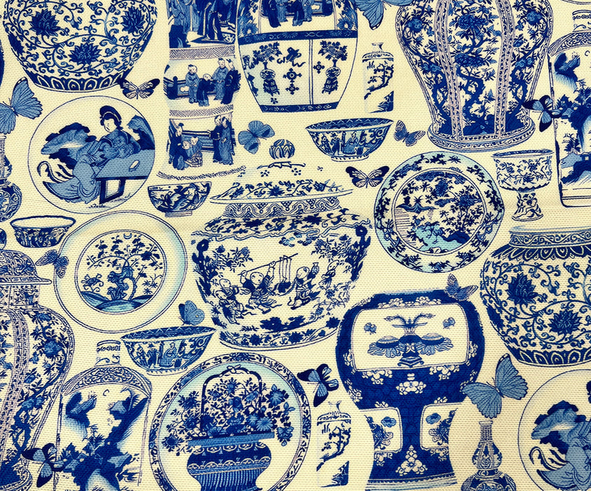 BLUE BLANC VAZOLAR DESENLİ  DİJİTAL BASKI KUMAŞ - MAVİ