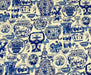 BLUE BLANC VAZOLAR DESENLİ  DİJİTAL BASKI KUMAŞ - MAVİ