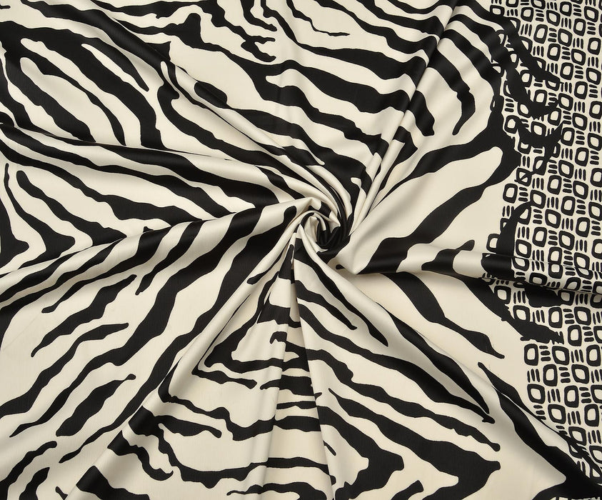 ZEBRA DESENLİ LİKRALI SATEN KUMAŞ - SİYAH