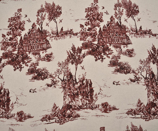 EV DESENLİ KETEN KUMAŞ - BORDO