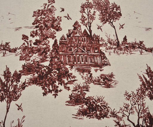 EV DESENLİ KETEN KUMAŞ - BORDO