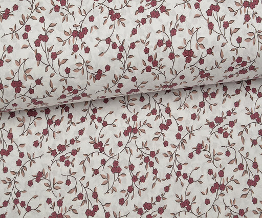 ÇİÇEK DESENLİ POPLİN KUMAŞ - BORDO