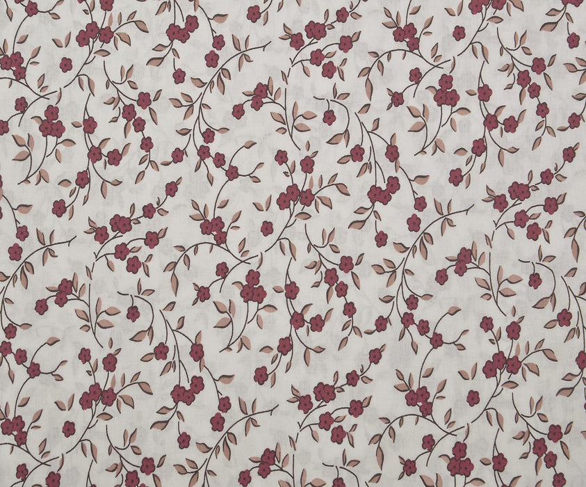 ÇİÇEK DESENLİ POPLİN KUMAŞ - BORDO