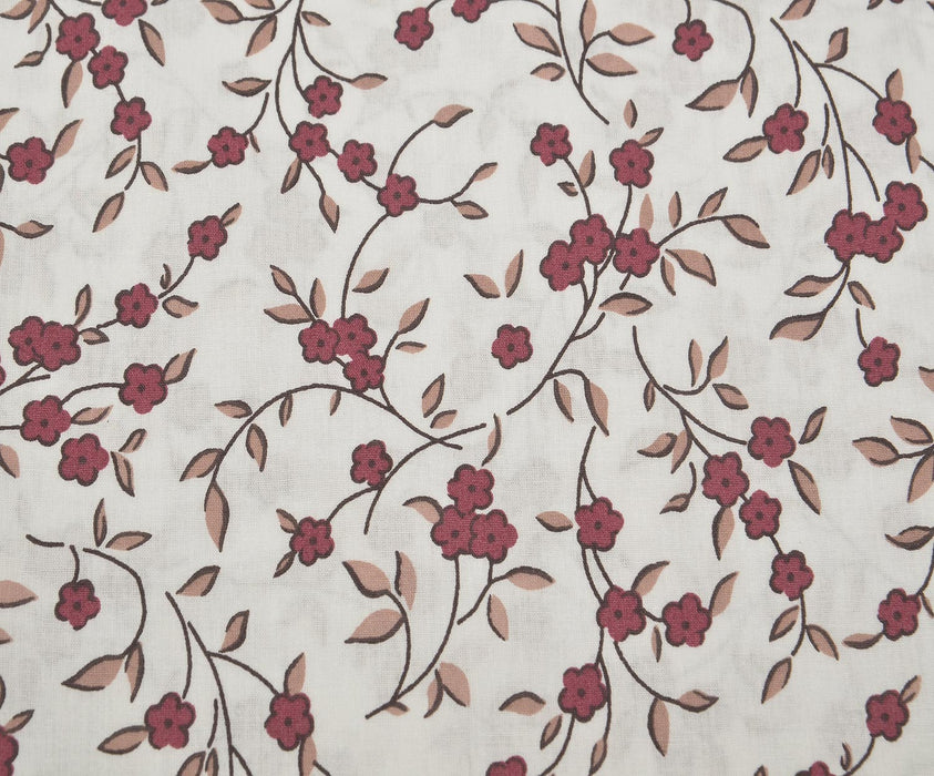 ÇİÇEK DESENLİ POPLİN KUMAŞ - BORDO