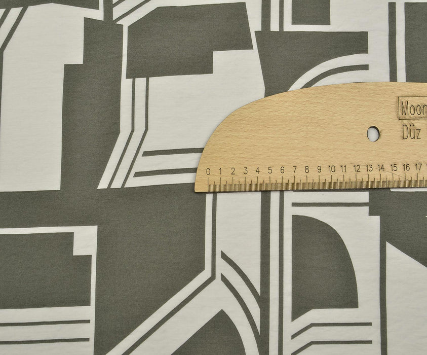 GEOMETRİK DESENLİ VİSKON KUMAŞ - GRİ