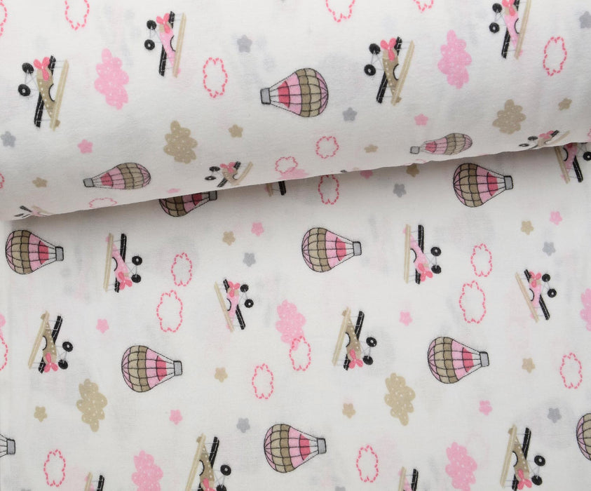 FLANEL UÇAK VE BALONLAR PAZEN KUMAŞ - PEMBE
