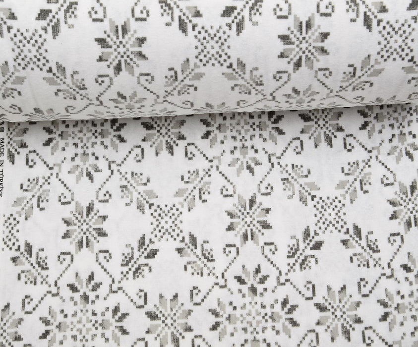 FLANEL ETNİK DESENLİ PAZEN KUMAŞ - GRİ