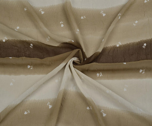 2 METRE ÇİÇEKLİ ÇİZGİLİ ŞİFON KUMAŞ - BEJ