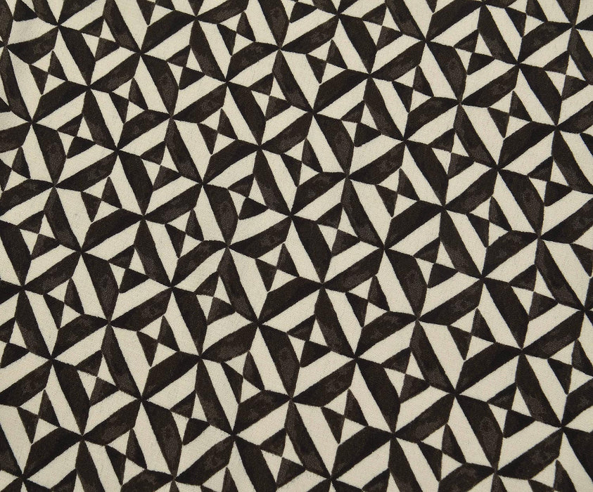 GEOMETRİK DESENLİ KREP VİSKON KUMAŞ - SİYAH