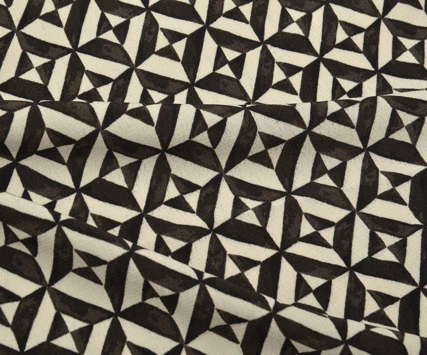 GEOMETRİK DESENLİ KREP VİSKON KUMAŞ - SİYAH