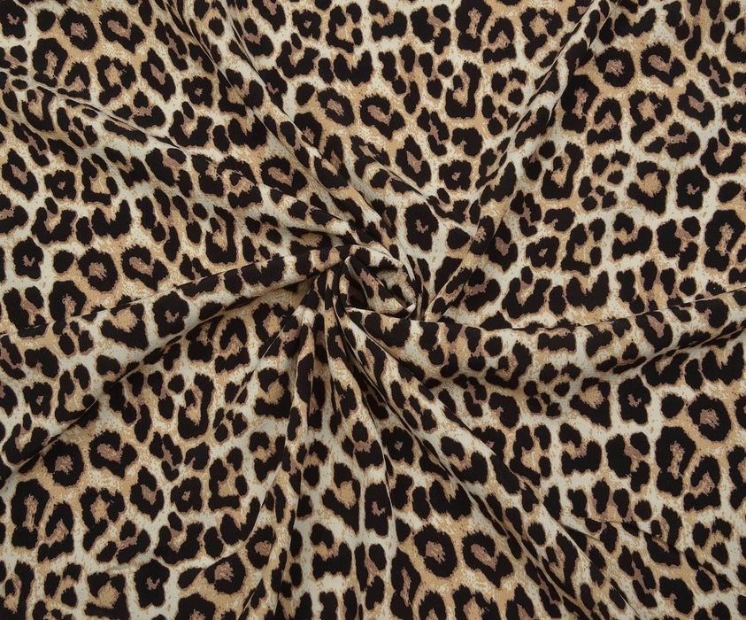 LEOPAR DESENLİ KREP VİSKON KUMAŞ - KAHVE