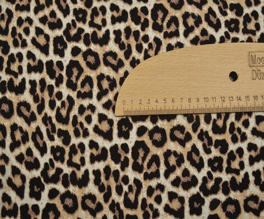 LEOPAR DESENLİ KREP VİSKON KUMAŞ - KAHVE