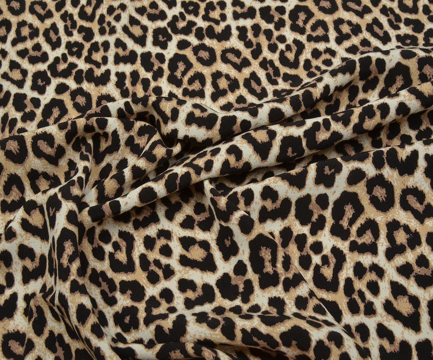 LEOPAR DESENLİ KREP VİSKON KUMAŞ - KAHVE
