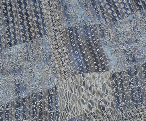2 METRE SİMLİ ÇİÇEKLİ ŞİFON KUMAŞ - LACİVERT