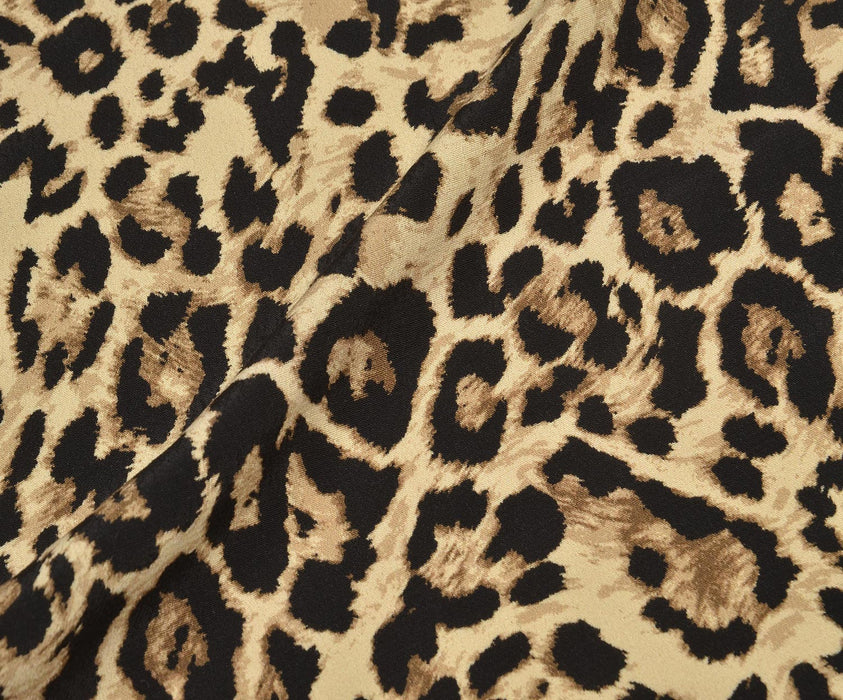 LEOPAR DESENLİ KREP VİSKON KUMAŞ - BEJ