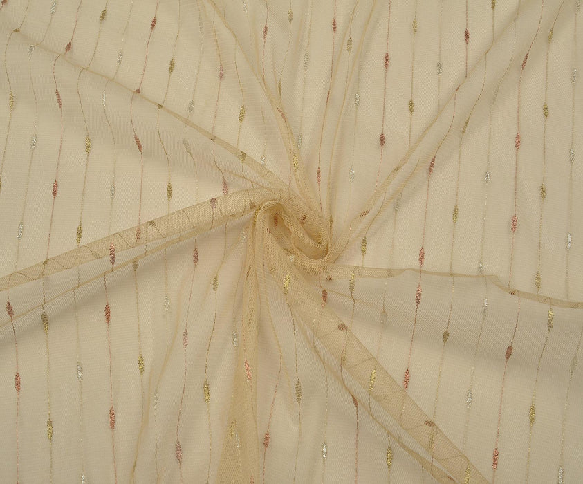 3,5 METRE DESENLİ TÜL KUMAŞ - BEJ