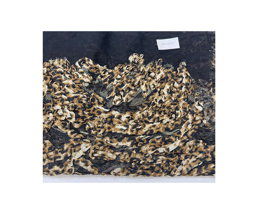 1 METRE TÜL ÜZERİ LEOPARLI İŞLEMELİ ABİYE KUMAŞ - KAHVE