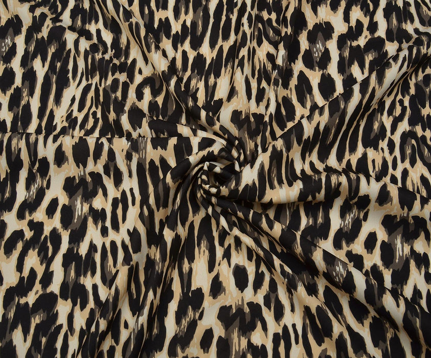LEOPAR DESENLİ KREP KUMAŞ - BEJ
